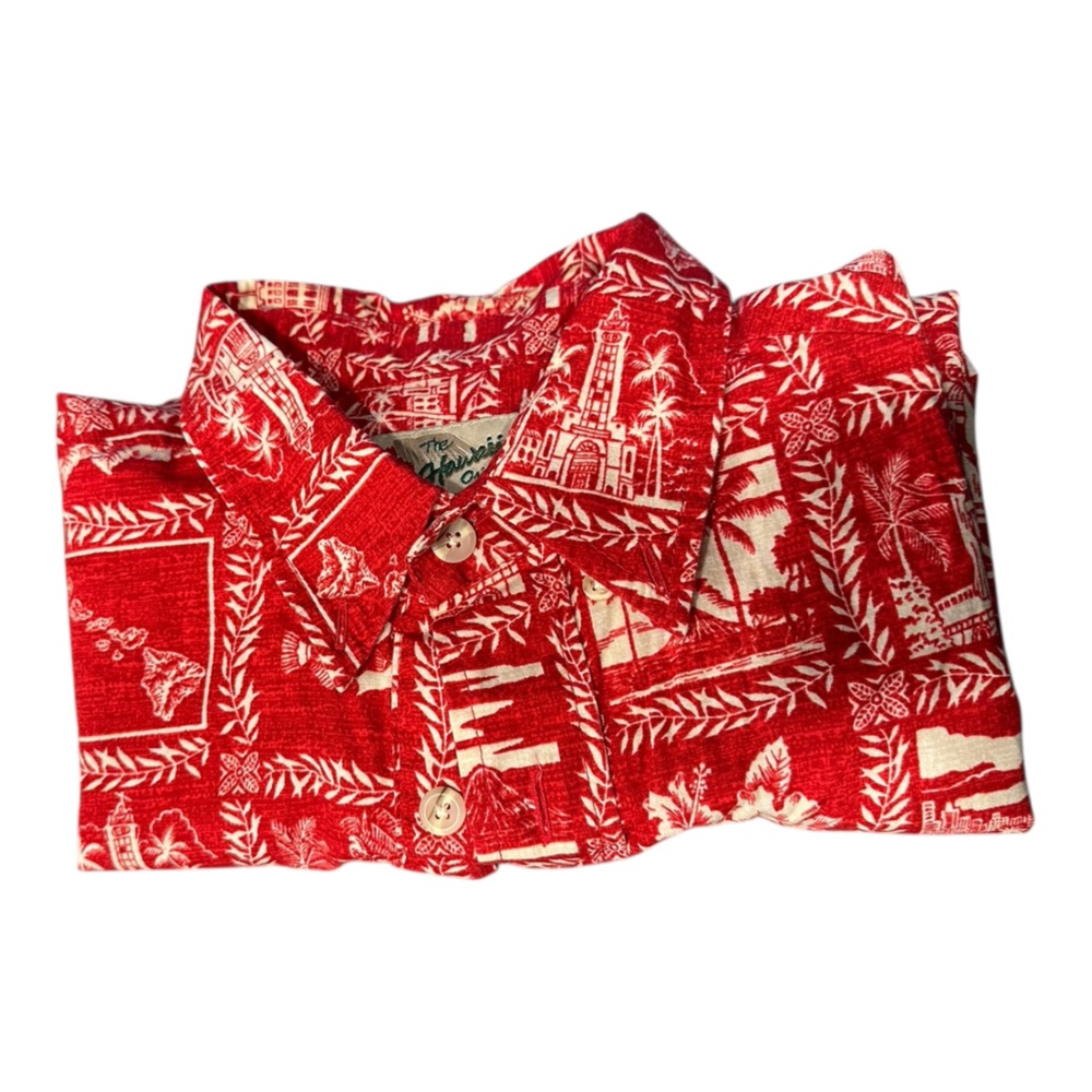 Hilo Hattie The Hawaiian Original Red Bamboo Tropical Floral Button Shirt M